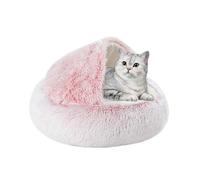 Calming Round Cat Cave Bed Igloo, Washable Non-Slip Pet Sleeping Place, Plush Warm Kitten Pillow House Cushion, Fluffy Windproof Puppy Dog Cuddly Bed Nest (65×65×20cm,Pink)