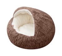 Calming Self-Warming Round Hooded Cat Bed Cave - Faux Fur Donut Cuddler with Non-Slip Bottom, Machine Washable