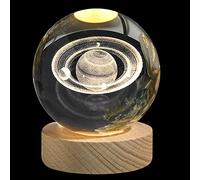 Calming Stellar Spheres 3D Solar System Crystal Ball Night Light - 2.4in Galaxy Lamp With 7 Color Changing, Moon Light (Saturn)