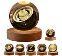 Calming Stellar Spheres The Galaxy, Saturn and The Moon, 3D Solar System Crystal Ball Night Light, 3D Planet Lights 7 Color Changing for Bedroom Living Room Decor (Saturn)