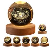 Calming Stellar Spheres The Galaxy, Saturn and The Moon, 3D Solar System Crystal Ball Night Light, 3D Planet Lights 7 Color Changing for Bedroom Living Room Decor (Solar)