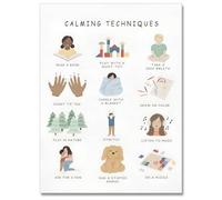 Calming Techniques Poster Emotions Chart for Kids Mental Health Wall Art prints Coping Skills Calm Corner Classroom School Counselor Office Decor 12 x 16in Unframed
