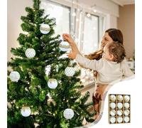 CALMSTEP Festive Tree Baubles 8Cm Flocked Christmas Balls Hanging Balls | Glitter Plastic Balls Christmas Tree Ornament Set of Twelve Durable Plastic Construction with No Sharp Edges, Safe Around The