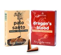 CALMVEDA Sacred Energy Incense Cones - Value Pack of 24 Fragrant Cones (Palo Santo Cones & Dragons Blood Incense Cones) Charcoal-Free & Handmade from Upcycled Sacred Flowers|for Energy Cleansing