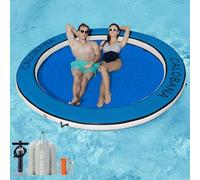 CALOBANA 10ft Heavy Duty Inflatable Water Hammock, Round Floating Ring Float Island Platform River Floats Lake Raft Tanning Pool Lounger for Adults Party, Blue