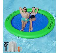 CALOBANA 10ft Heavy Duty Inflatable Water Hammock, Round Floating Ring Float Island Platform River Floats Lake Raft Tanning Pool Lounger for Adults Party, Green & Blue