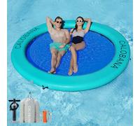 CALOBANA 10ft Heavy Duty Inflatable Water Hammock, Round Floating Ring Float Island Platform River Floats Lake Raft Tanning Pool Lounger for Adults Party, Blue