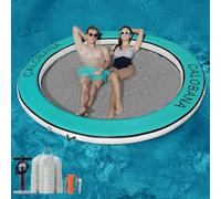 CALOBANA 10ft Heavy Duty Inflatable Water Hammock, Round Floating Ring Float Island Platform River Floats Lake Raft Tanning Pool Lounger for Adults Party, Grey