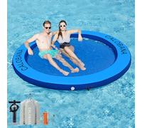 CALOBANA 10ft Heavy Duty Water Hammock, Round Inflatable Dock River Floats Lake Raft Island Platform for Adults Outdoor Party Tanning Pool, Dark Blue