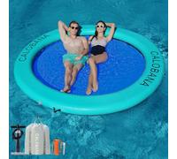 CALOBANA 6ft Heavy Duty Inflatable Water Hammock, Round Floating Ring Float Island Platform River Floats Lake Raft Tanning Pool Lounger for Adults Party, Mint Green & Blue