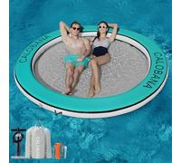 CALOBANA 6ft Heavy Duty Inflatable Water Hammock, Round Floating Ring Float Island Platform River Floats Lake Raft Tanning Pool Lounger for Adults Party, Mint Green & Grey