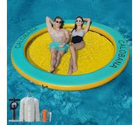 CALOBANA 6ft Heavy Duty Inflatable Water Hammock, Round Floating Ring Float Island Platform River Floats Lake Raft Tanning Pool Lounger for Adults Party, Mint Green & Yellow