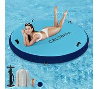 CALOBANA 6ft Round Inflatable Dock, Heavy Duty Water Hammock Floating Ring Island Platform Lake Raft for Adults Party Tanning Pool, Light Blue & Dark Blue