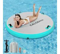 CALOBANA 6ft Round Inflatable Dock, Heavy Duty Water Hammock Floating Ring Island Platform Lake Raft for Adults Party Tanning Pool, Grey & Mint Green