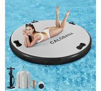 CALOBANA 6ft Round Inflatable Dock, Heavy Duty Water Hammock Floating Ring Island Platform Lake Raft for Adults Party Tanning Pool, Grey & Black