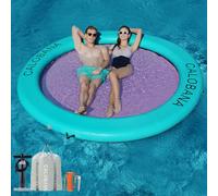 CALOBANA 8' x 8' Inflatable Water Hammock for Adults Float Ring Pad with Line Floating Circle Mat with Mesh Air Floating island Raft Platform for Pool River Lake Beach Ocean