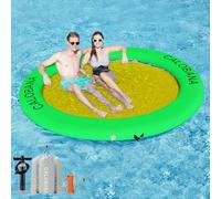 CALOBANA 8ft Heavy Duty Water Hammock, Round Inflatable Dock River Floats Lake Raft Island Platform for Adults Outdoor Party Tanning Pool, Green & Yellow