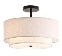 CALOKES Dual Drum 3-Light Semi Flush Mount Ceiling Light, Classic Fabric Linen Shade, Chandelier for Living Room, Bedroom, Kitchen, Dining Room, Hallway and Entryway, EU
