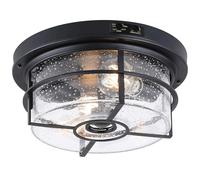 CALOKES Motion Sensor Outdoor Flush Mount Ceiling Light - Sleek Round Exterior with Seeded Clear Glass - Perfect for Front Porch, Garage, Entryway, Dusk to Dawn