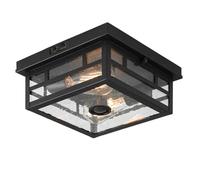 CALOKES Outdoor Flush Mount Motion Sensor Ceiling Light - Timeless Industrial Design with Seeded Clear Glass for Your Porch, Driveway, Covered Patio, Farmhouse, and Entryway, Dusk to Dawn