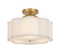 CALOKES Semi Flush Mount Ceiling Light Fixture, Modern 3-Light Chandelier with Cloud-Shaped Cream White Fabric Shade and Golden Arm, Ideal for Bedroom, Kitchen, Living Room and Entryway, EU