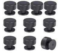Calolin 10 Pcs Black Knurled Drawer Knobs, Aluminum Alloy Round Knurled Cabinet Knobs, 1.26 x 1.18 in Single Hole Knobs forDresser, Wardrobe, Drawers, Cupboard