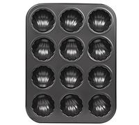 Calolin 12-Cup Mini Cake Pan, Nonstick Fluted Cake Mold for Baking, Carbon Steel, Ideal for Madeleine, Brownies, Muffins, 450°F Oven Safe, Easy Release (Black)
