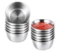 Calolin 12 Pcs Sauce Dipping Bowls, Stainless Steel Sauce Dishes, Round Sauce Dip Bowls, Mini Sauce Cups, Prep Appetizer Plates, Individual Condiment Cups, Small Saucers, Silver