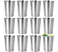 Calolin 12 Pcs Stainless Steel Pint Cups, 16.9 oz Brushed Metal Drinkware Tumblers, Stackable Rust-resistant Reusable Glasses for Camping, Picnics, Parties, Kitchen, or Office Beverage Use