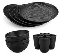 Calolin 12 Pcs Unbreakable Tableware Set, Reusable Plastic Plates Bowls Cups, Modern Dinnerware, Microwave and Dishwasher Safe Dinnerware for Party, Picnic, Camping