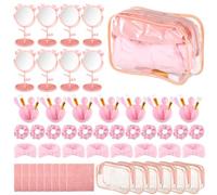Calolin 120 Pcs Spa Party Favors, 12 Sets Pink DIY Beauty Set with Mirrors, Headbands, Hair Ropes, Makeup Bags, and Towels, Facial Mask Mixing Bowls Kit, Sleepover Party Supplies