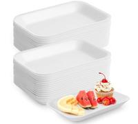 Calolin 150 Pcs Crafts Foam Trays, White Foam Disposable Poultry Meat Fruit Trays, BBQ Grill Roast Food Plates, Rectangle DIY Craft Painting Trays for School Printmaking DIY Handicraft