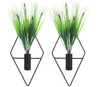 Calolin 2 PCS Hanging Planters with Artificial Aquatic Plants, Diamond Shaped Hanging Planters, Metal Hanging Plant Holders, Modern Geometric Wall Decor for Home Living Room Office