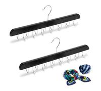 Calolin 2 Pcs Scarf Organizer for Closet, 14 Hooks Tie Hanger, Belt Hanger For Closet, 14.6 x 5.5 in Wooden Belt Rack for Ties, Scarves, Belts, Black