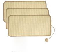 Calolin 3 Pcs Cat Scratching Mat with Ball and Adhesive Loop Tape, 19.7 x 9.8 in Natural Sisal Cat Furniture Protector, Wall & Floor Kitten Scratch Pad, Protects Furniture