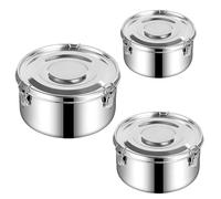Calolin 3 Pcs Stainless Steel Food Storage Containers Set, Include 4.7, 5.5, 6.3 in, Bento Lunch Box with Lids, Reusable Meal Prep Containers for Kitchen