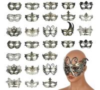 Calolin 30-Pack Masquerade Mask Set, Retro Style Masks, Vintage Antique Masks with Adjustable Ribbons, Perfect for Party Halloween Carnival