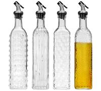 Calolin 4 Pcs Olive Oil Dispenser Bottles, 500ml Glass Oil Bottles with Automatic Pouring Spout, Unique Floral Patterns, Leak-Proof Design, Easy One-Hand Operation, Ideal for Kitchen Use