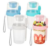 Calolin 4 PCS Parfait Cups with Lids, Clear Plastic Yogurt Parfait Cup with Spork, Portable Fruit and Salad Container, Light Meals On-the-Go