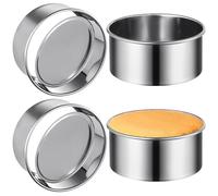 Calolin 4 PCS Small Cake Pan with Removable Bottom, 4.5 in Mini Cake Pans, Stainless Steel Baking Mold for Cheesecake Quiches Tart Mussue
