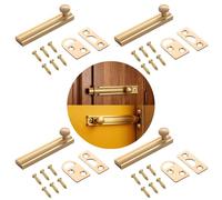 Calolin 4 Sets Brass Surface Bolt, 3 in Brushed Brass Slide Bolt Lock with Screws, Sliding Door Latch Bolt for Cabinet Door, Closet, Bathroom, Bedroom, Barn Door, Home Security