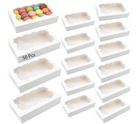 Calolin 50 Pcs White Cookie Boxes with Clear Window, 7 x 4.3 x 1.5 in Bakery Boxes, Disposable Pastry Boxes for Cakes, Desserts, Cookies, Muffins, Gifts, Baked Goods