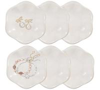 Calolin 6 Pcs Ceramic Jewelry Dishes, Lotus Leaf Ring Dishes, Small Trinket Trays, White Pottery Plates, Gold-Trimmed Jewelry Holders, Cute Key Bowls for Nightstand Decor