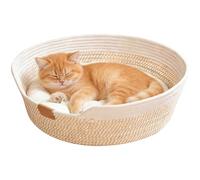 Calolin Cat Bed, Hand-Woven Cotton Rope Cat Basket, Long-lasting & Breathable All Season Pet Bed, 19.7 in Diameter x 5.9 in High, Stable & Scratch-Resistant for Cats & Kittens, Includes Soft Cushion