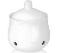 Calolin Ceramic Garlic Keeper with Lid, Garlic Storage Container with Ventilation Holes, 12oz White Kitchen Storage Jar with Lid, Countertop Keeper for Ginger, Breathable Food Storage Jar