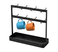 Calolin Coffee Mug Holder Stand, 16 Hooks Countertop Cup Tree Rack, 16.5 x 5.9 x 17.3 in 2-Tier Countertop Cup Tree Stand with Storage Base for Kitchen, Coffee Bar, Black