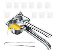 Calolin Manual Juicer 304 Stainless Steel, Large-Caliber Citrus Squeezer, Sturdy Hand Juicer, Includes Food Clip and 10 Filter Bags, 9.3x4.7x2.6 in