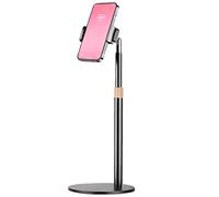 Calolin Metal Phone Stand, Adjustable Height Desktop Stand with Weighted Base, Sturdy Thickened Pole, Universal Swivel, Hands-Free, Fits 2-3.5 in Phones, Black