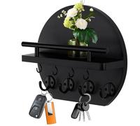 Calolin Semi-Circular Wall Mounted Key Holder, Wooden Black Key Hooks with Shelf, Space-Saving Key Holders for Wall, Modern Design Key Holder with 8 Metal Hooks