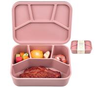 Calolin Silicone Bento Lunch Box Containers, Bento Box with Leakproof Design, 4 Compartments, Microwave and Dishwasher Safe, 8.3 x 6.3 x 2.3 in